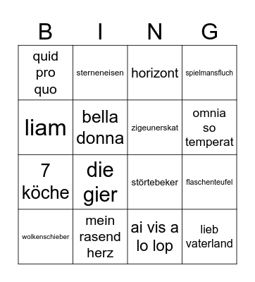 in ex songs Bingo Card