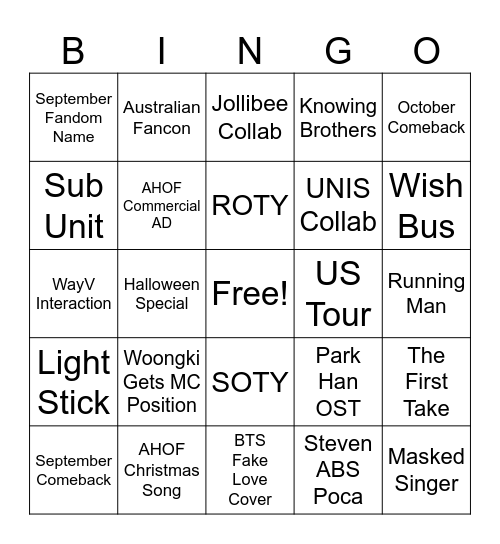 AHOF Bingo Sheet (Rest of the year) Bingo Card