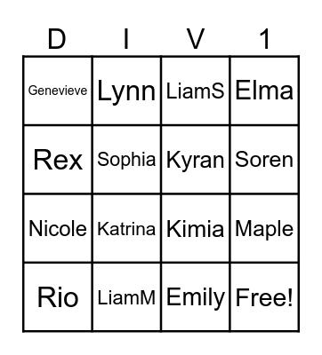 Division 13 Name Bingo Card