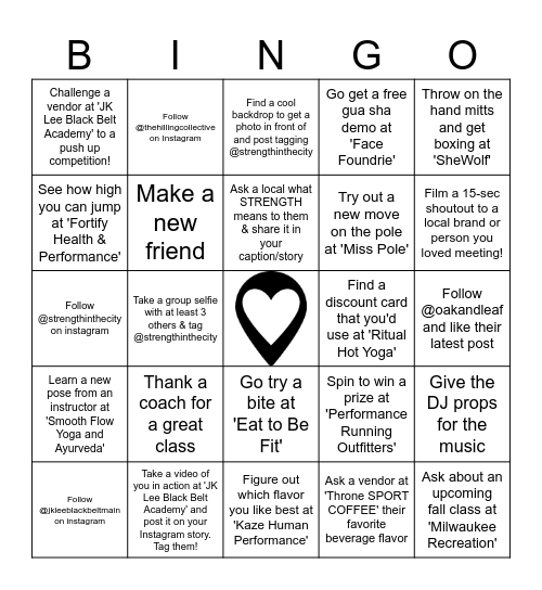 FESTIVAL BINGO --> bring this card to the check-in table for a prize after you cross off 5 in a row Bingo Card