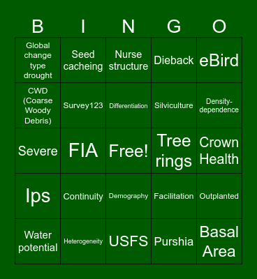 PJ Ecology and Management Bingo Card