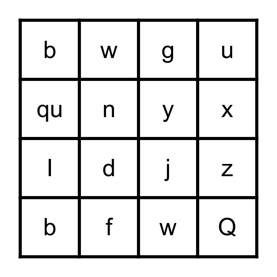 Letter ID Bingo Card