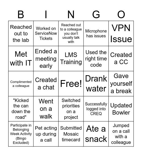 System Specialist Bingo Card