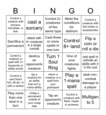 Magic the Gathering Bingo Card