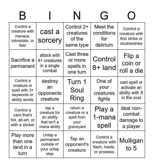 Magic the Gathering Bingo Card