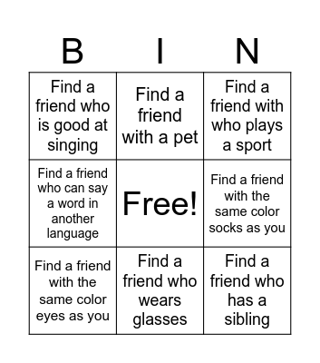 Friend Bingo Card