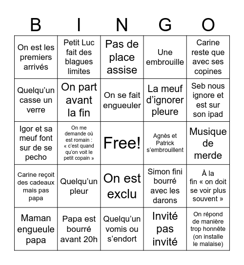 La soirée de l’année Bingo Card