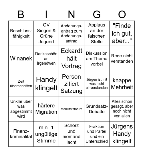 GJ Bullshit-Bingo Card