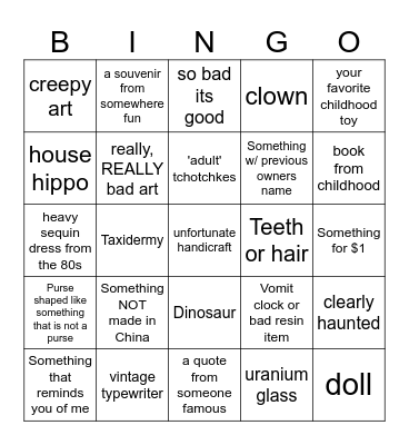 Thrift Store Bingo! Bingo Card