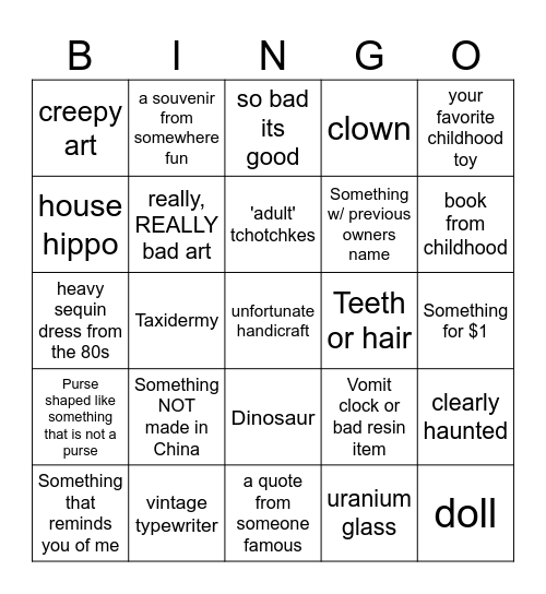Thrift Store Bingo! Bingo Card