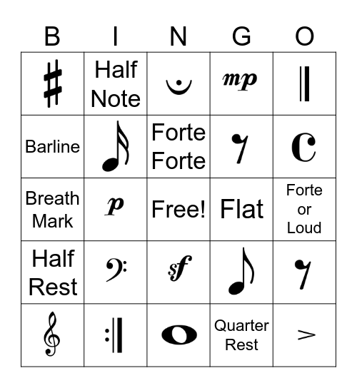 Music Theory Bingo Card