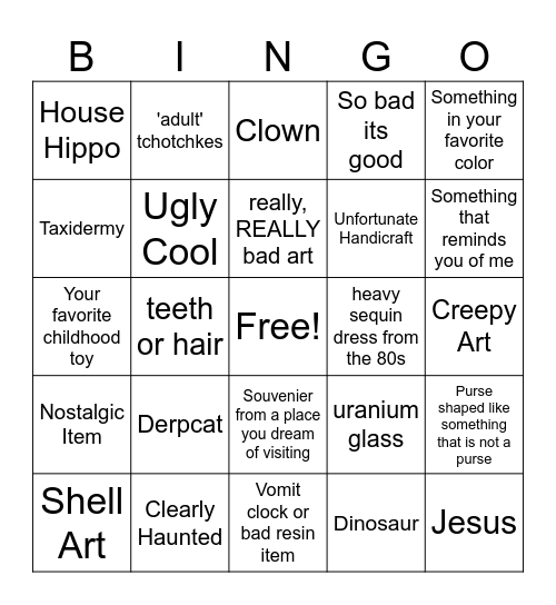 Thrift Store Date Bingo Card