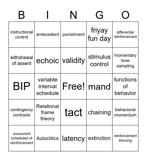 Caravel Woodbury Friday Fun Day Bingo Card