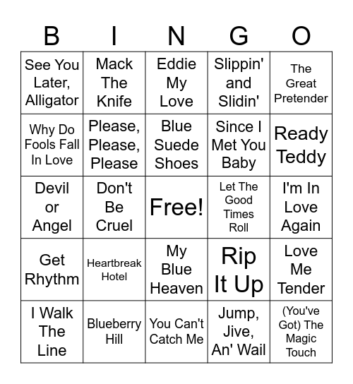 50s playlist 3 Bingo Card