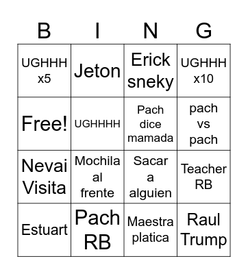 Bingo English Bingo Card