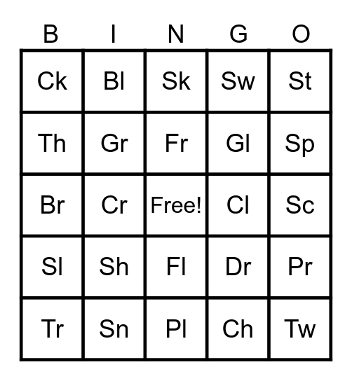 2 Consonants Blending Sounds Bingo Card