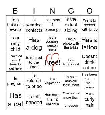 Ivys Bridal Shower Bingo Card