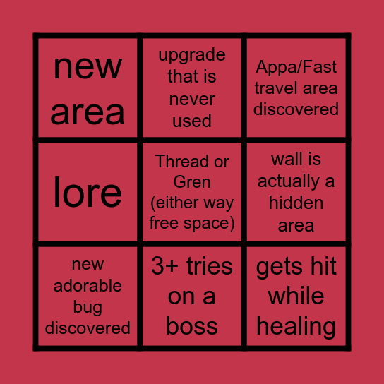 Silksong bingo Card
