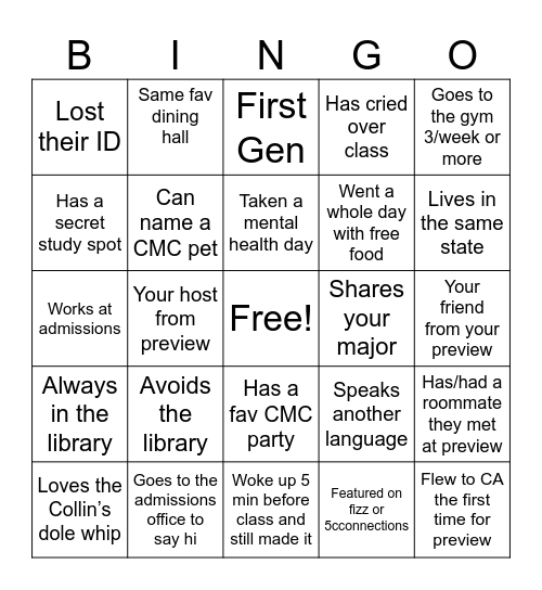 Preview Reunion Bingo Card