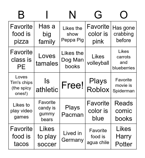 5th Period BINGO Card