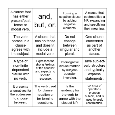 GRAMMAR Bingo Card