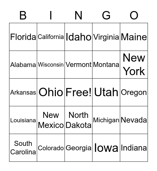 STATES Bingo Card