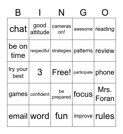 Focus Reading BINGO Card