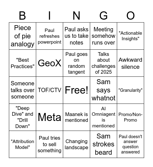Slingboard Bingo Card