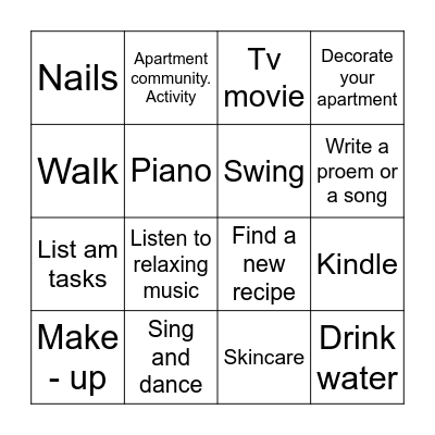 Self care Bingo Card