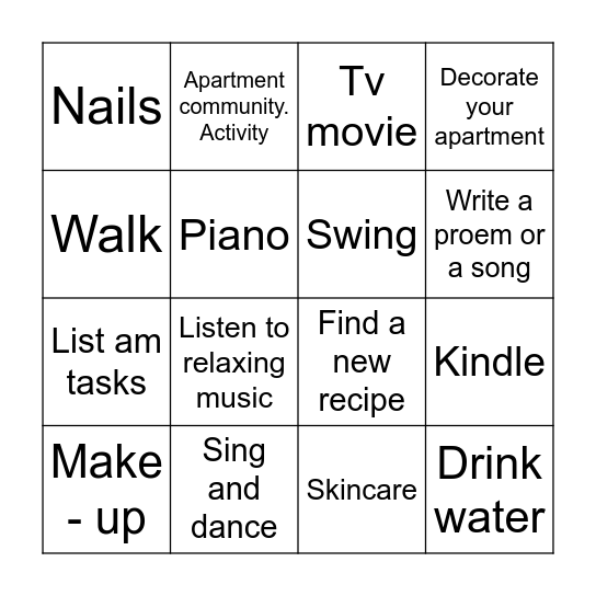 Self care Bingo Card
