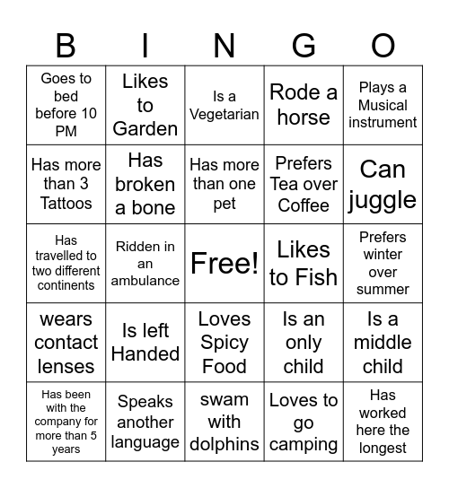 Coworker Bingo Card