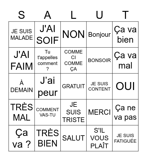 BONJOUR! Bingo Card