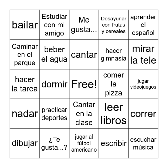 Me Gusta Bingo Card