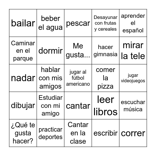 Me Gusta Bingo Card