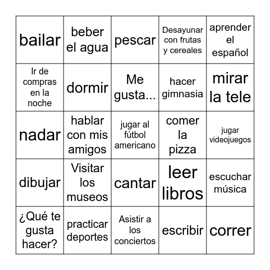 Me Gusta Bingo Card