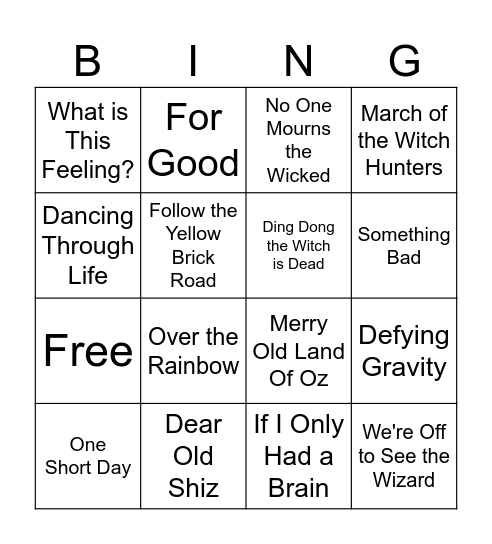 Wicked Bingo Card