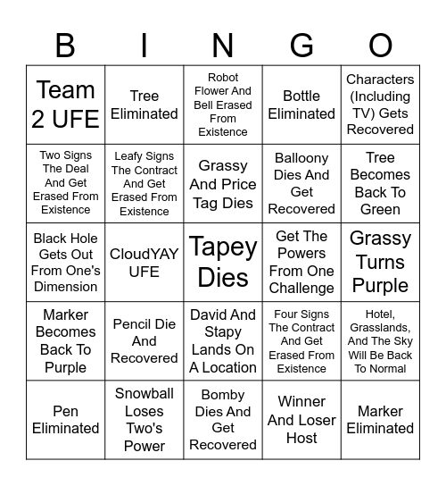 TPOT 20 Bingo Card
