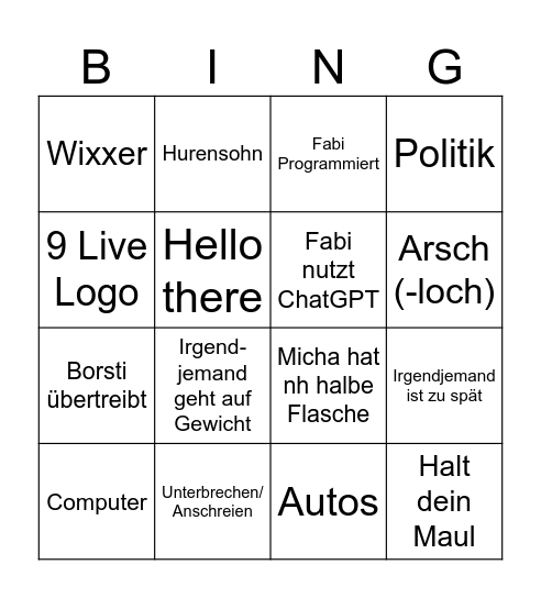 P&P Bingo Card