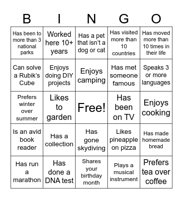 Get to Know Your Coworkers Bingo Card