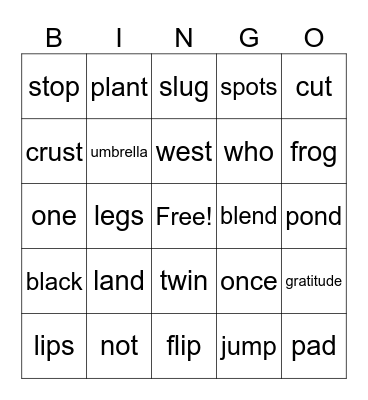 Short Vowel Sounds Bingo Card