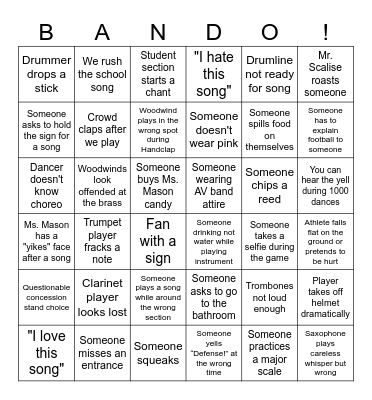 Football Athletic Band Bando Bingo Card