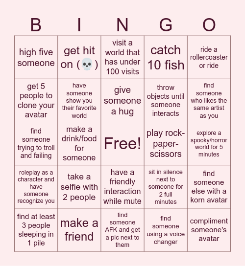 vrchat brainrot Bingo Card