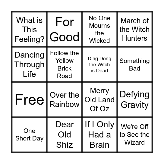 Wicked Bingo Card