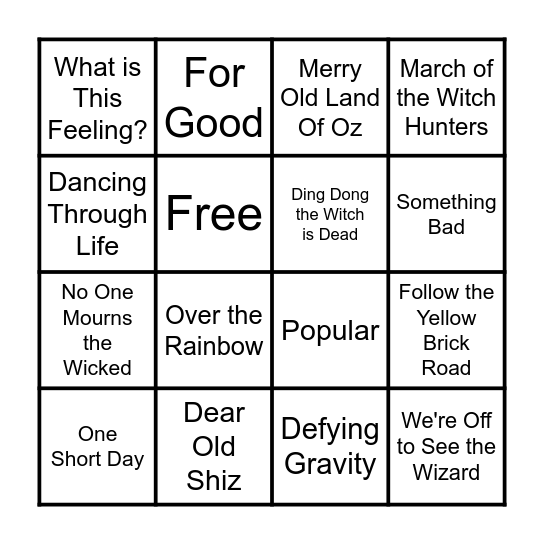 Wicked Bingo Card