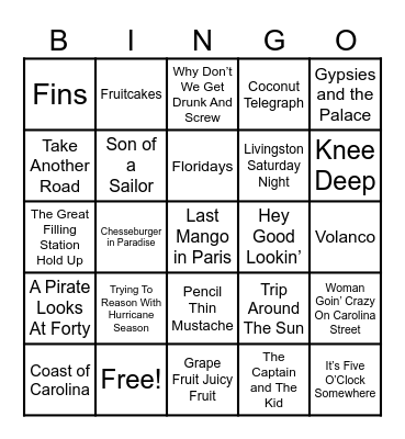 Jimmy Buffet Bingo Card