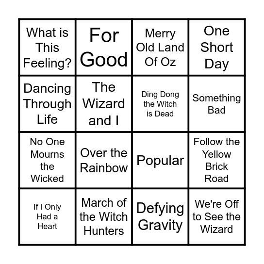 Wicked Bingo Card