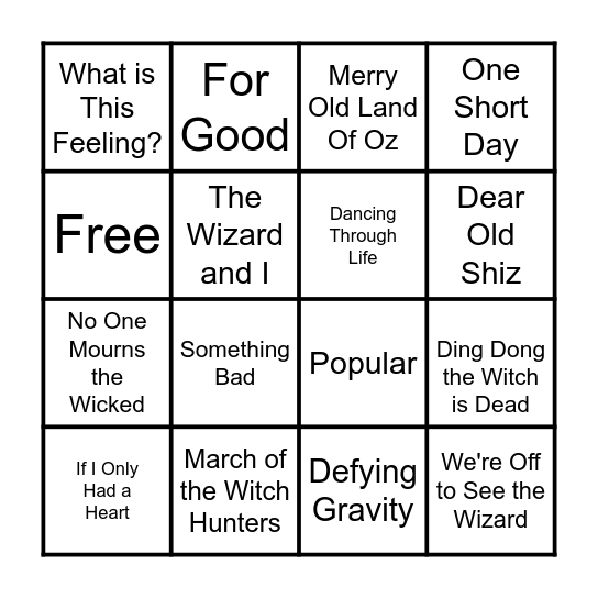 Wicked Bingo Card