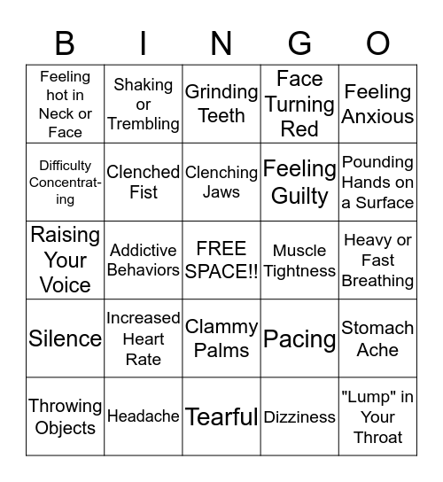 Anger Signs Bingo! Bingo Card