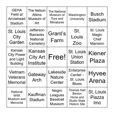 STL and KC Landmarks Bingo Card