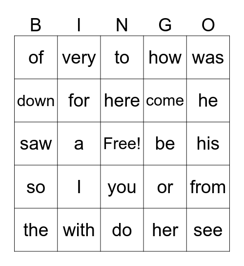 Cite Words Bingo Card